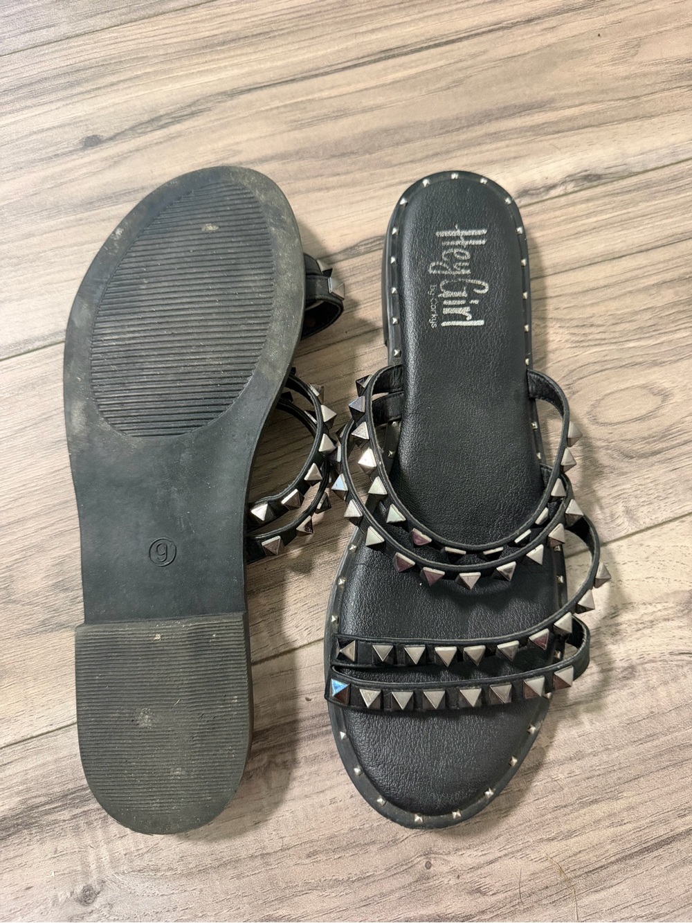 Black Pyramid Stud Slide Sandals for Women